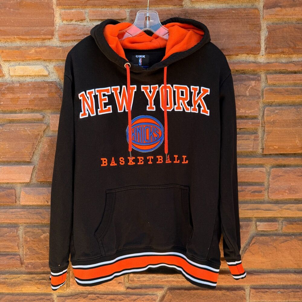 UNK NBA New York Knicks Pullover Hoodie Mens Size M Black Orange Lined - Picture 2 of 9